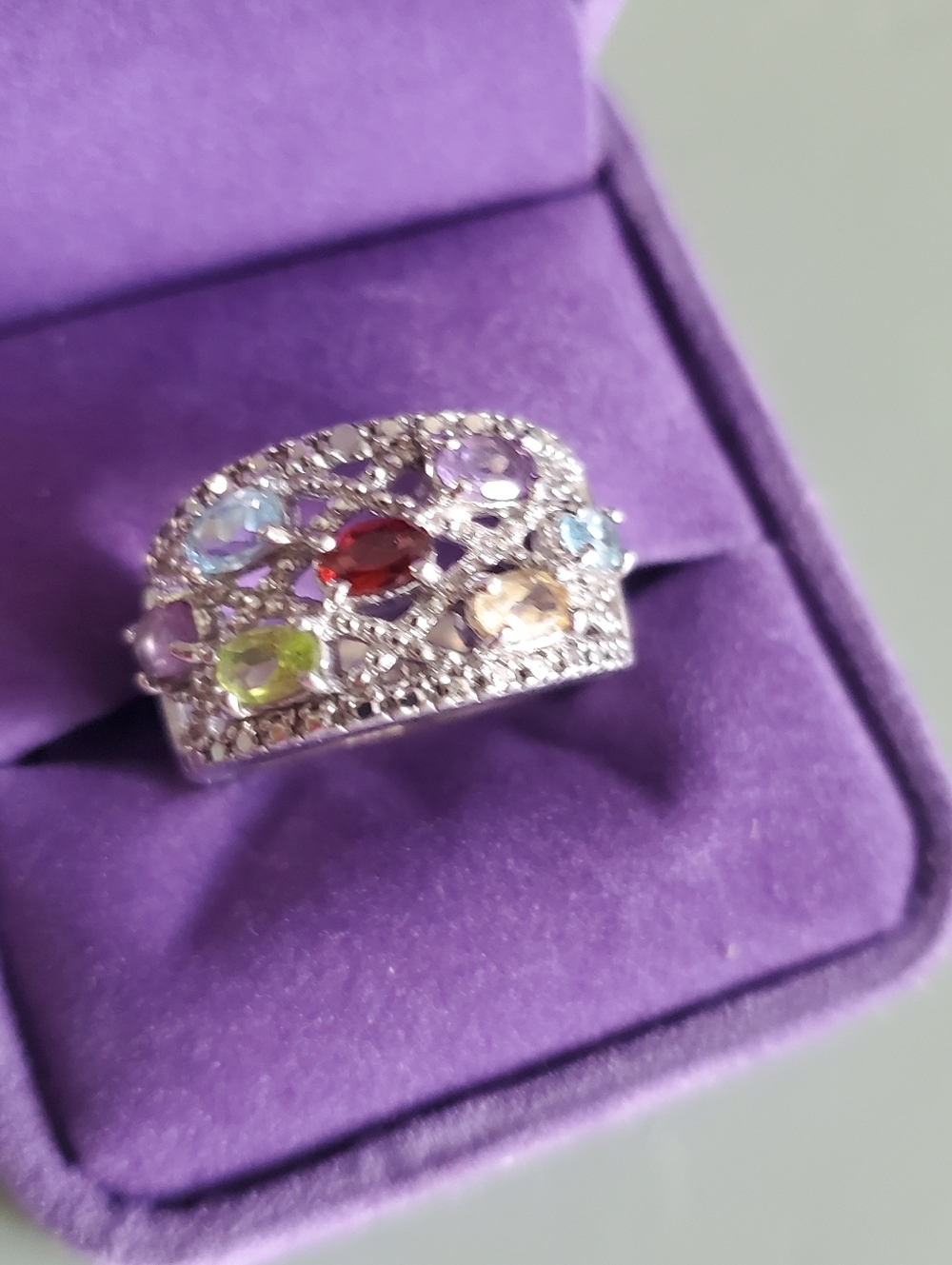 Purple Multi-Stone Sterling Silver Ring Size  8.5